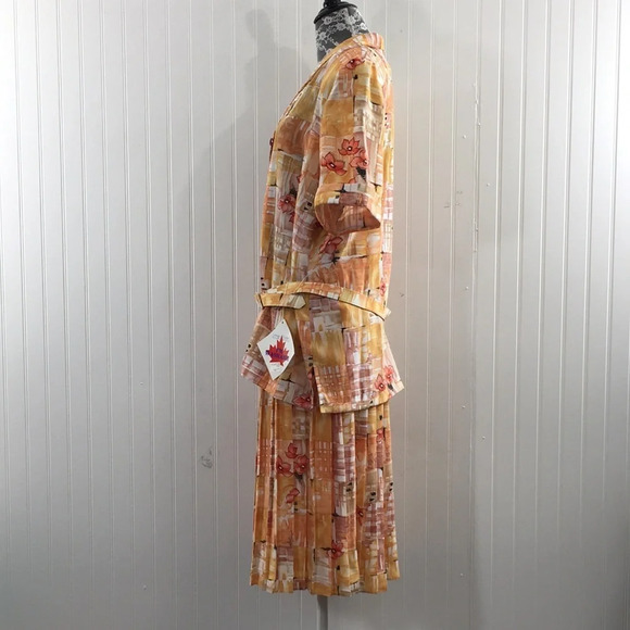 Leslie Belle Vintage Skirt Top Set Orange Floral - Picture 4 of 16
